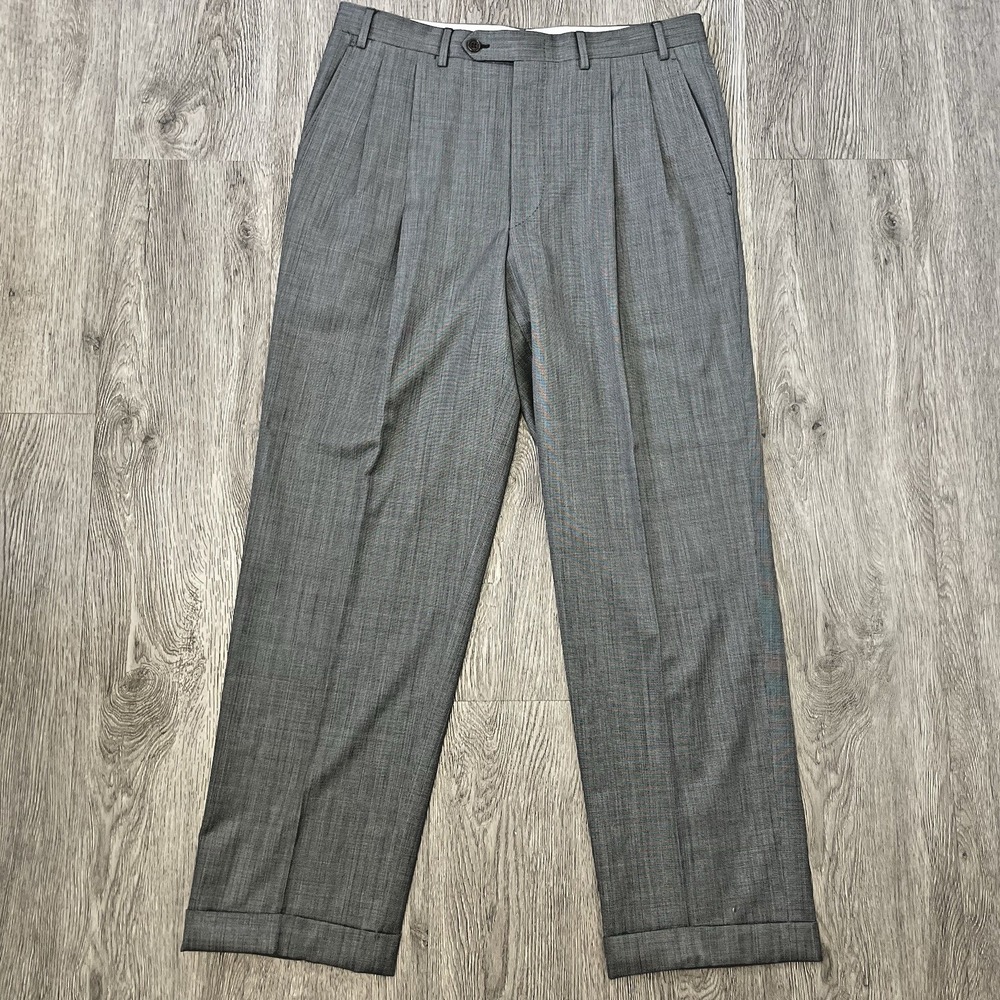 Canali Pants Men's 33x30 Gray Virgin Wool Trouser Dress Slack Pleated Polo Italy